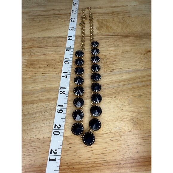 J. Crew Gold Tone Statement Necklace With Black Faceted Stones Adjustable Chain - Picture 4 of 11